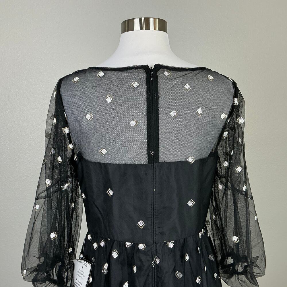 Adrianna Papell Glitter Dot Fit and Flare Evening Gown Black/Gold Size 6 Dress - Picture 9 of 12